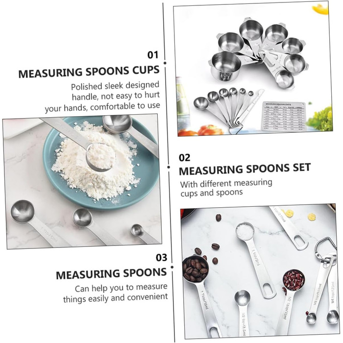HOMSFOU 15st Measuring Spoon Conversion Chart Metal Measuring Spoons Measuring Scale Measurement Metal Measuring Espresso Spoon Baking Espresso Measuring Cup Stainless Steel Multi-Purpose 3-Piece Set