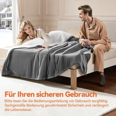 Електрична гріюча ковдра з 9 зон нагріву, таймером та функцією пам'яті, 160x120 см. Двостороння фланель та штучне хутро. Для 1 особи/дивану