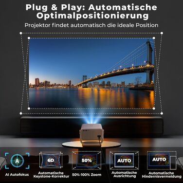 Beamer 4K з автофокусом та автотрапецеїдною корекцією: проєктор WiFi6 Bluetooth5.2, 360° обертання, FHD 1080P, для домашнього кінотеатру, з голосовим керуванням, для підключення телефону, підтримка Screen Mirroring