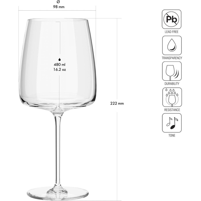 Набір келихів Krosno для білого, рожевого вина та Prosecco, 4 шт., об'єм 650/480 мл, сучасна колекція, ідеально для дому, ресторану та кухні, можна мити в посудомийній машині