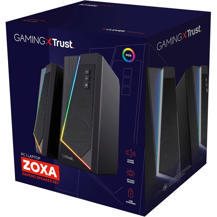 Trust Gaming GXT 606B JAVV 2.0: Комп'ютерні колонки з RGB підсвічуванням, 12W, USB, для ПК та ноутбука (Чорний)