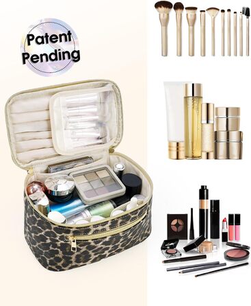 Косметичка для жінок, велика дорожня косметичка для макіяжу з відділенням для пензлів, органайзер, культові сумки з PU-шкіри, портативна сумочка для макіяжу, зелена (патент)