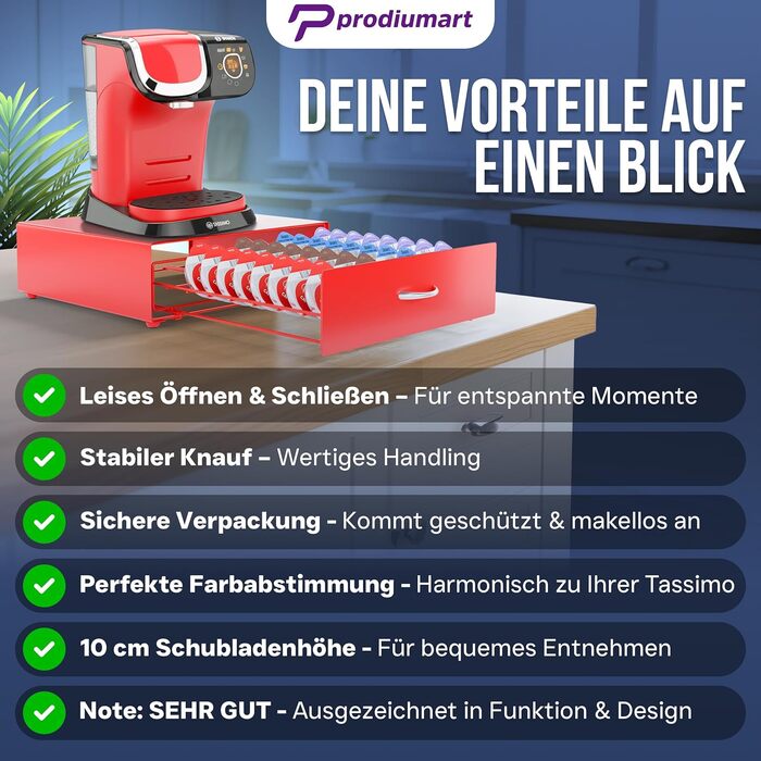 Тримач для капсул Tassimo Prodiumart – елегантний диспенсер на 64 капсули (червоний)