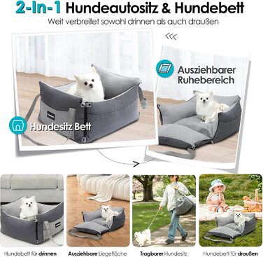Portable Dog Car Seat for Small & Medium Dogs Under 15KG - Washable & Secure Travel Bed with Storage Pockets