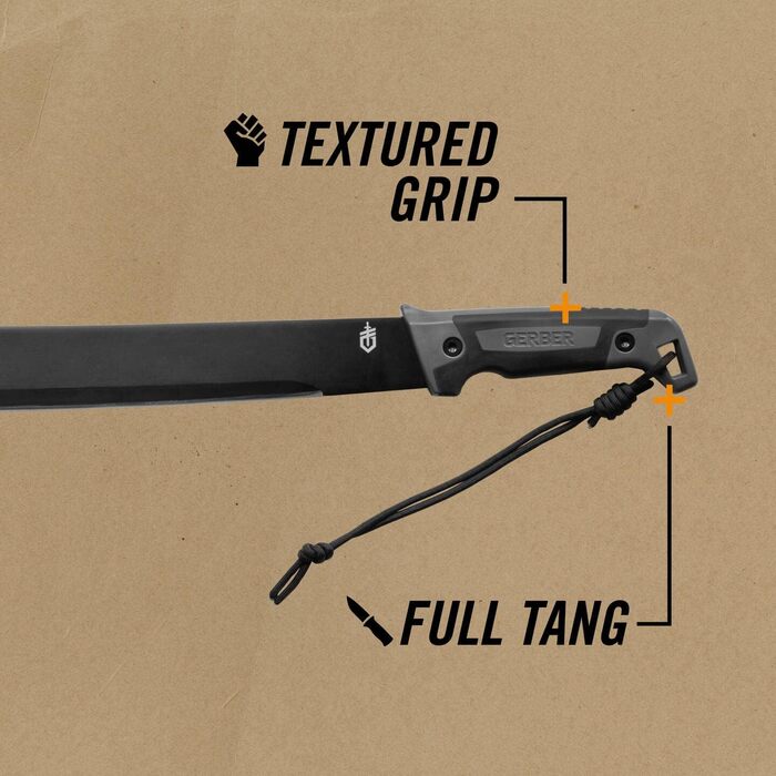 Мачете Gerber Gator Bush 45 см, карбоновий, з нейлоновим чохлом, чорний