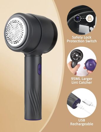 Електричний видалення ворсу LtYioe: портативний пристрій USB з магнітною фіксацією, потужним всмоктуванням та великим контейнером для ворсу. Підходить для різних тканин (блакитно-фіолетовий)