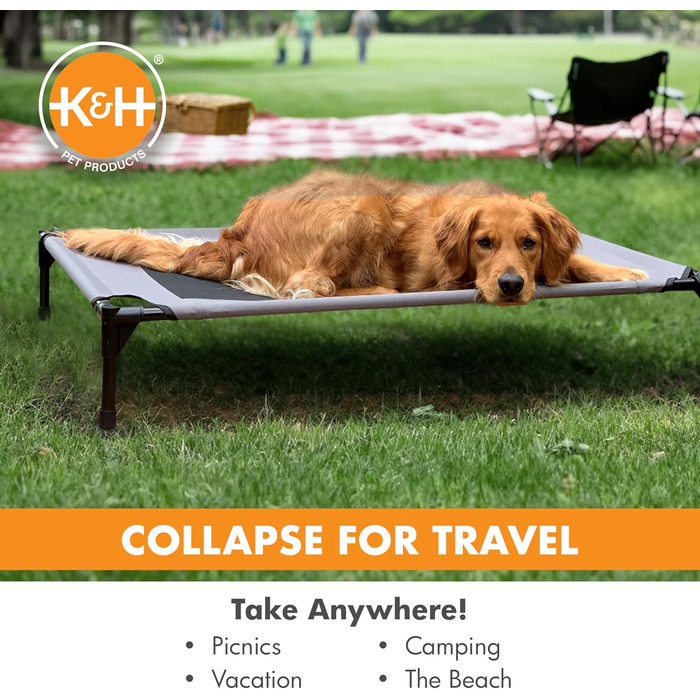K&H Pet Products Elevated Outdoor Dog Bed, Breathable, Cooling, Elevated Cot Bed, Hammock for Large Dogs, Washable Mesh Cover, Elevated Metal Frame, Foldable