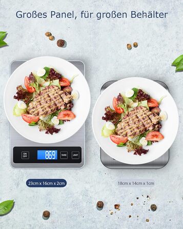 Кухонні ваги Dr. Oetker 15 кг, цифрові, водонепроникні, з LCD-дисплеєм, багатофункціональні, точність до 1г, функція тарування, сенсорні кнопки, велика панель з нержавіючої сталі, срібні