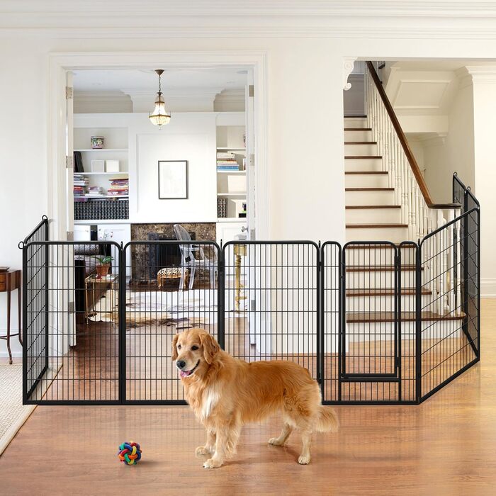 Вольєр для цуценят Yaheetech 16-частинний, 120 см, з автоматичним замиканням, для квартири та саду, чорний
