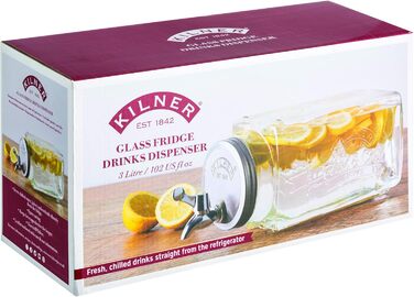 3-Liter Refrigerator Beverage Dispenser with Tap, Glass/Metal, Dimensions: 32.7 x 14 x 18 cm