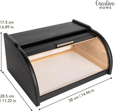 Дерев'яна хлібниця Creative Home | 38 x 28,5 x 17,5 см | Для хліба, булочок, тортів | З відкидним кришкою | Натуральна хлібниця для кухні (Чорний)