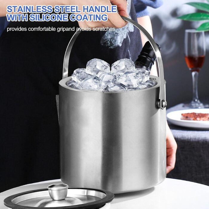 Ейскюбель з кришкою та лопаткою з нержавіючої сталі: ізольований ейскюбель для льоду, пива, секту, вино, напої, фрукти (2,2л)