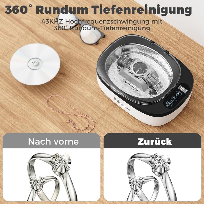 Ультразвукова мийка KECOOLKE Sonic Cleaner з цифровим таймером для прикрас, ювелірних виробів, монет та окулярів, білий