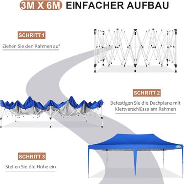 COBIZI Pavilion 3x3 Waterproof Stable Winterproof Party Tent 3x3 with 4 Side Walls Pop Up Folding Pavilion UV Protection 50+ Garden Pavilion With Handbag, 8X Pegs and 4X Wind Rope, (Light Blue, 3x6 m)