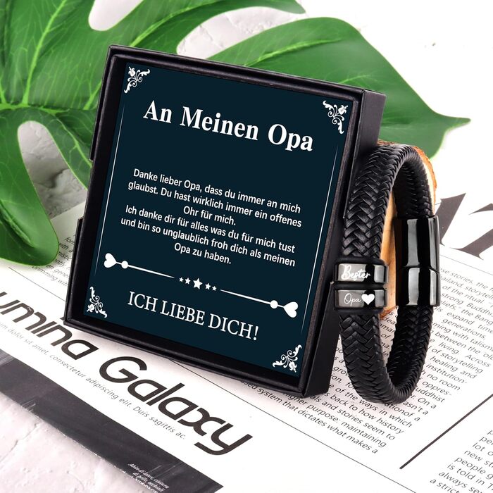 Чоловічий шкіряний браслет – подарунок для чоловіка, тата, дідуся. Ідеальний подарунок на День батька, Різдво, День Святого Валентина (чорний)