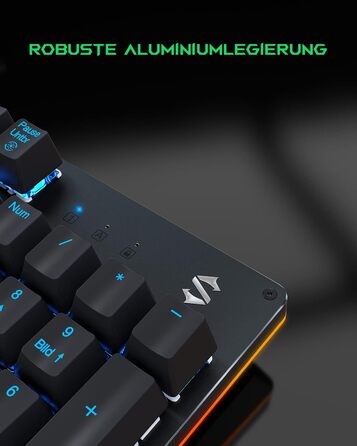 Black Shark Механічна ігрова клавіатура RGB, QWERTZ, німецьке розкладка, червоні перемикачі, 105 клавіш, металева пластина, програмована, для геймерів