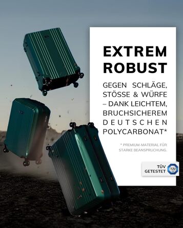 Набір валіз FERGÉ 3 шт. з жорстким корпусом, TSA-замком, Канни. Валіза-тролей, набір (Ручна поклажа, L, XL). 3 шт. валізи з жорсткого корпусу, роликові валізи, 4 м'яких роликів - дуже міцний валіза з полікарбонату. Колір: смарагдовий