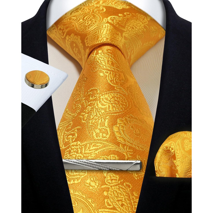 Набір краватка, нагрудна хустинка, краваткові затискачі, запонки з квітковим візерунком Paisley для чоловіків. Подарункова коробка