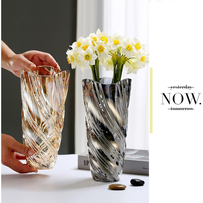 Скляна ваза Glas Blume, 24 см, сучасний мінімалістичний дизайн, ручної роботи. Ідеально для дому, офісу, декору та подарунків (сірий)