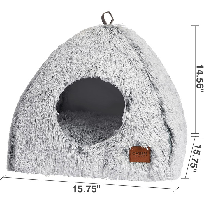Cat Cave Cat Bed Cat House Cozy Cave 40x40cm Foldable Washable Comfortable Cat Sleeping Place for Cats Kittens Puppies with Removable Cat Head Pillow Beige (Gray-M)