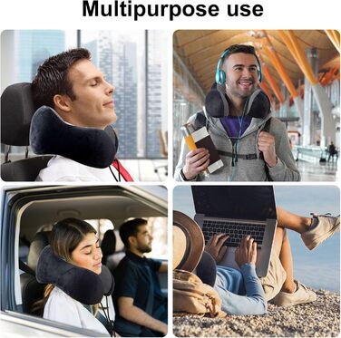 Подушка для шиї у літак, подорожі, автомобіль: Memory Foam, ергономічна, чорна