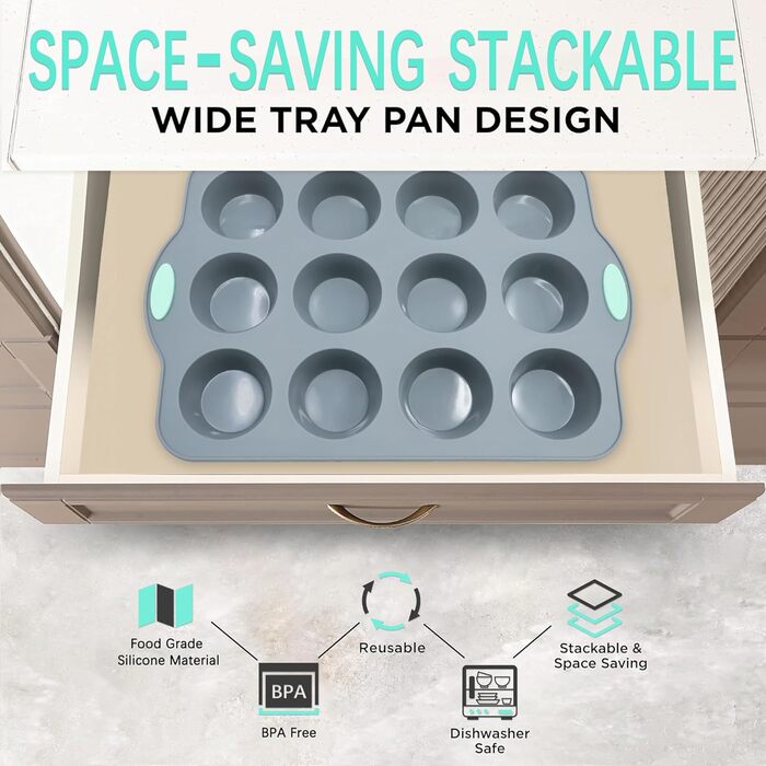 To encounter Silicone Muffin Tins, 2-Pack 12-Cup, Non-Stick Baking Pans, BPA-Free Muffin Tin with Metal-Reinforced Frame for Added Stability