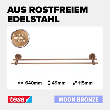 Тримач для рушників tesa Moon Bronze, самоклеючий, PVD-покриття, матова бронза, без свердлення, 140x99x53 мм
