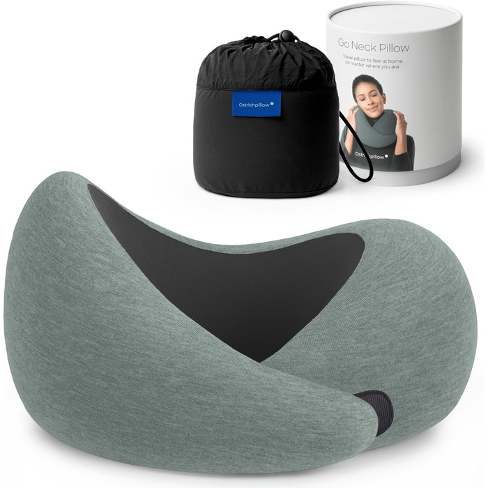 Подушка для шиї Ostrichpillow Go з Memory Foam, ергономічний дизайн, зручна сумка, знімний чохол (Green Moss)