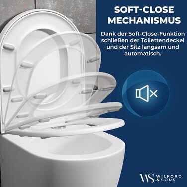 Преміум сидіння для унітаза Wilford & Sons D-подібне, біле, з мікроліфтом (плавне закриття), матеріал Duroplast, швидкознімне