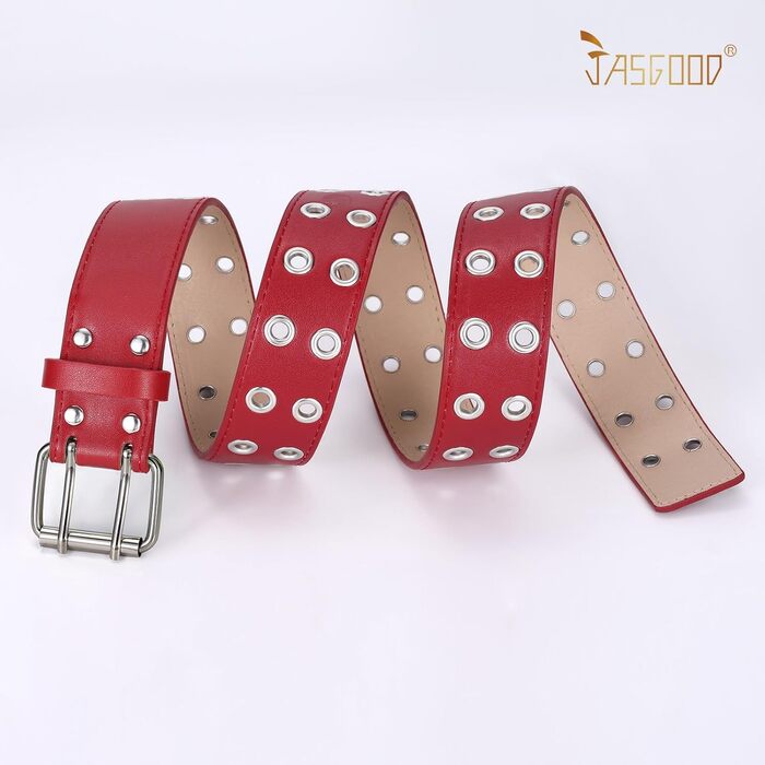 Ремінь жіночий та чоловічий JasGood Punk, подвійне кільце, стиль косплей, хіп-хоп, рок, готика, 105-120 см (Червоний)