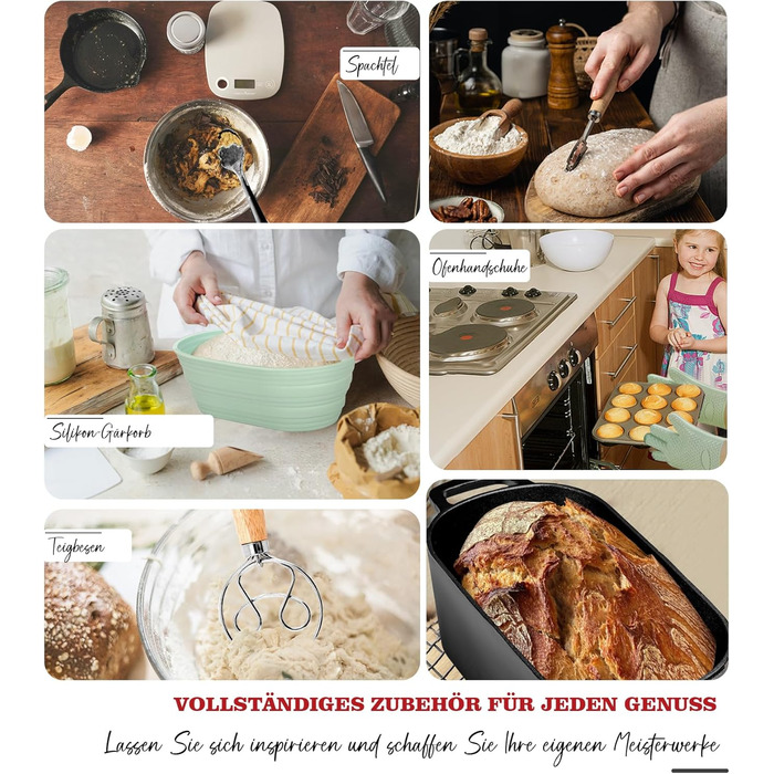 Чавунна форма для випічки хліба з кришкою та кошиком для бродіння – Dutch Oven 4.6л для хліба на заквасці – комплект для випікання, тушкування та смаження – для індукції та духовки