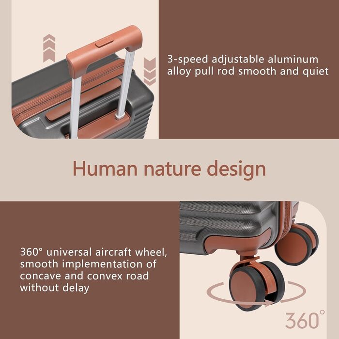 Чохол для ручної поклажі літака, жорсткий, з 4 спіннерами, легкий, з TSA-замком (сірий)