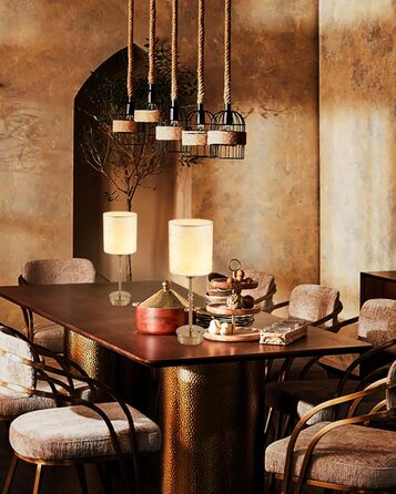 OCEST Настільна лампа на акумуляторі, сенсорне керування, регульована яскравість, для дому, кухні, тераси, їдальні (античне латунь-льон), плафон з шовку 41,5 см