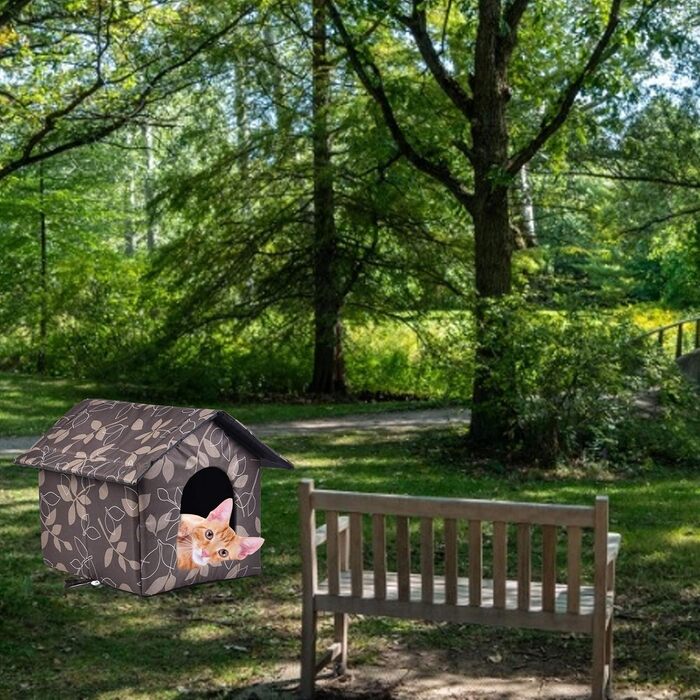 Зручний вологостійкий будиночок для котів та собак на вулицю, зимовий, з м'яким знімним килимком (L)
