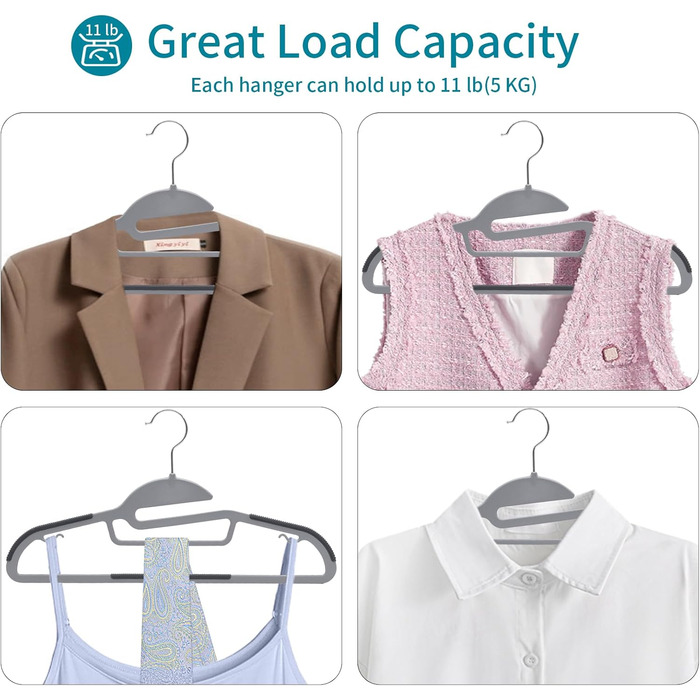 Плечики для одягу з пластику, 20 шт. Плечики з неслизьким покриттям, U-подібний отвір, для мокрого та сухого одягу, економія місця, з тримачем для краваток та поворотним гачком 360°, сірий + сріблястий, APY0420G