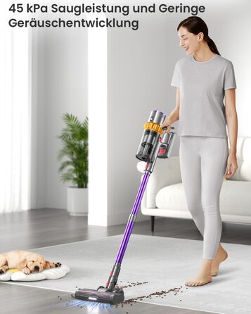 Бездротовий пилосос Anyson 45000Pa потужністю 550W з акумулятором 70Min, об'єм 1.6L, тихий, з LED-дисплеєм та антизаплутувальною насадкою, для твердих поверхонь, килимів та шерсті тварин