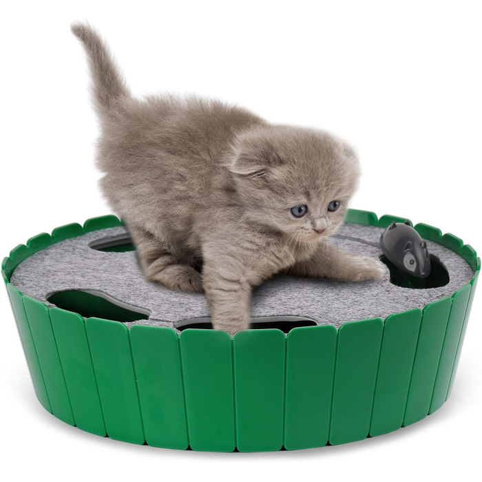 Pawaboo Cat Toy Electric Mouse, Interactive Kitten Toy Cat Bed Scratch Mat Catnip, Cute and Safe Toy Play Ball for Small Cat Play Biting Chewing - Green
