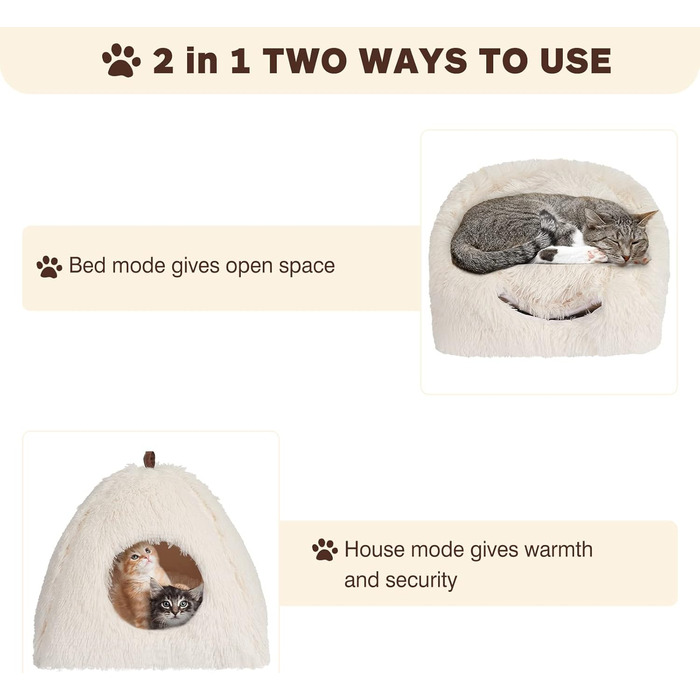 Cat Bed Washable Cat Sleeping Place for Cats Cat Cave Plush Pet Cat Head Pillow Cat House Cat Cushion Fluffy Kitten Puppy Snuggle Bed Pet Bed White