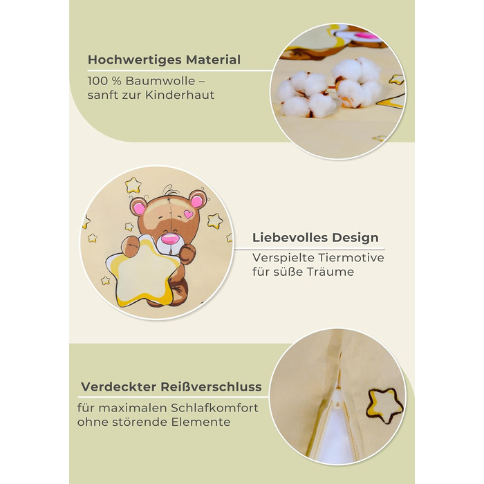 Набір постільної білизни для дітей Gräfenstayn® з мотивами тварин (жирафа та слон) та інтегрованою блискавкою, 100% бавовна (ренфорс) - ковдра 135x100 см, подушка 60x40 см