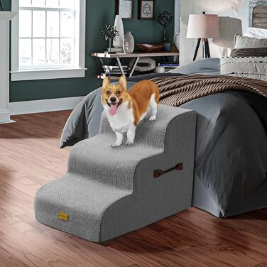 Сходинка для собак Gimars 30D з широкою сходинкою, 3 ступені, 40 см, знімний чохол та антиковзаюче покриття. Підходить для малих собак до дивану, ліжка, авто.