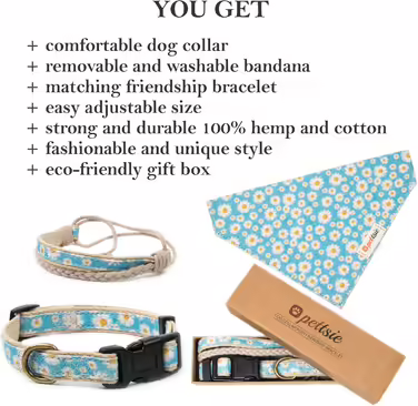 Pettsie Dog Collar with Bandana Fabric and Friendship Bracelet, Adjustable Sizes S, M, and L, Strong and Durable, Great Gift for Dog Lovers in Attractive Packaging, M, Pink (S (25.4 - 39.4 cm), Turquoise)