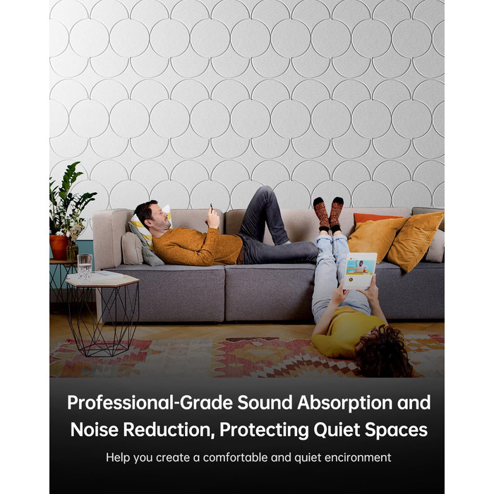 Акустичні панелі Soundsbay для звукоізоляції та декору стін, самоклейні шумопоглинаючі плити з поліестеру, 30x30x0.9 см, білі (12 шт)