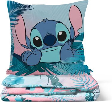 Комплект постільної білизни Jay Franco Disney Lilo & Stitch з квітами для однієї людини – дитяча постільна білизна, включає наволочку 80x80 см, бавовняна постільна білизна, що підходить для прання в машині, багатобарвна Lilo & Stitch 135x200/80x80 (2 штук