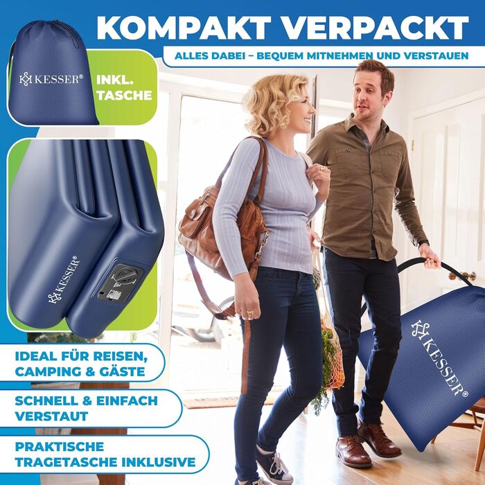 Надувна матрац KESSER® з електричним насосом, самонадувна, для гостей, кемпінгу та дому, 203 x 95 x 51 см, блакитна