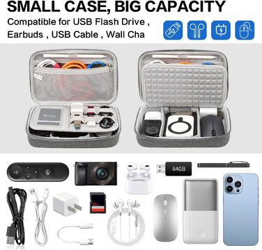 Органайзер для кабелів Teskyer, водонепроникний, жорсткий корпус, велика місткість, сірий (14 x 22 x 6,5 см)