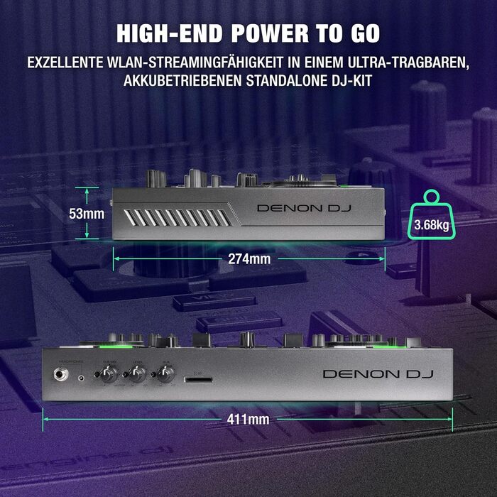 Denon DJ PRIME GO+ - Портативний DJ контролер та мікшер з розділенням STEM, 2 деки, Wi-Fi, Bluetooth, керування світлом, 7