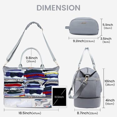 Спортивна сумка LOVEVOOK для подорожей, жіноча дорожня сумка-мішок, Weekender з косметичкою, відділенням для взуття та мокрих речей, водонепроникна, 37L, сіра