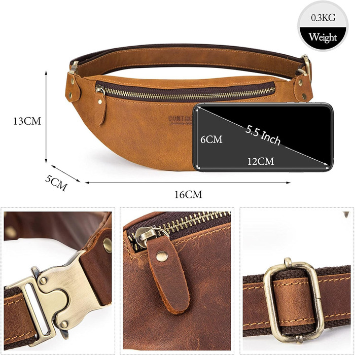 Чоловіча нагрудна сумка FANDARE з натуральної шкіри, поясна/нагрудна сумка для подорожей, туризму, спорту (колір: коричневий)