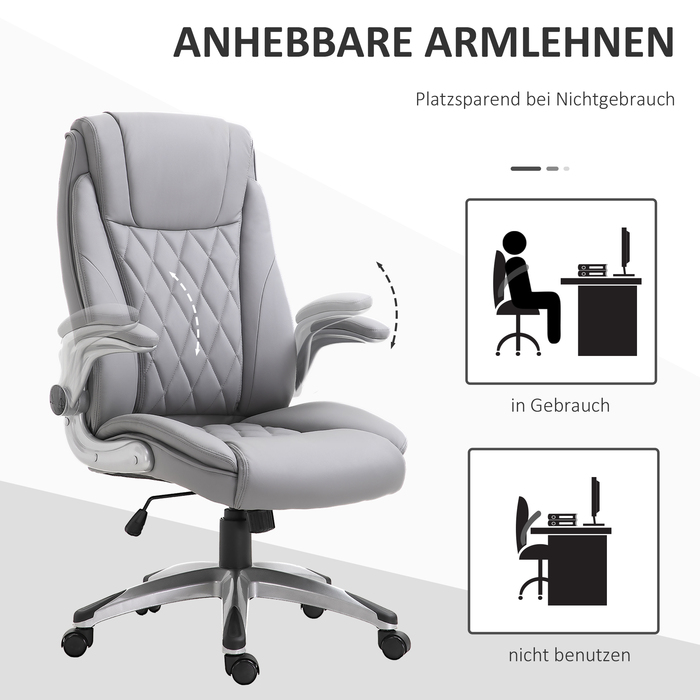 Vinsetto Office Chair, Ergonomic Desk Chair with Adjustable Armrests, Rocking Function, Height Adjustable up to 135 Kg, Grey