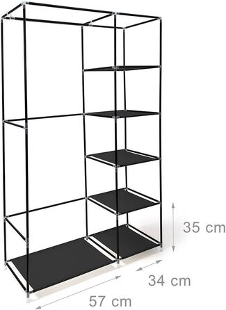 Relaxdays Fabric Wardrobe with Clothes Rail & 5 Compartments, HBT: 174 x 107 x 42.5 cm, Sturdy Folding Wardrobe with Cover, (Black)